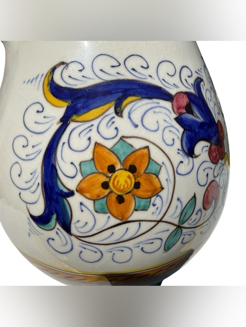 VTG Sur La Table Italian Ceramic Pitcher Hand Painted Blue Floral Majolica Vase - Picture 6 of 10